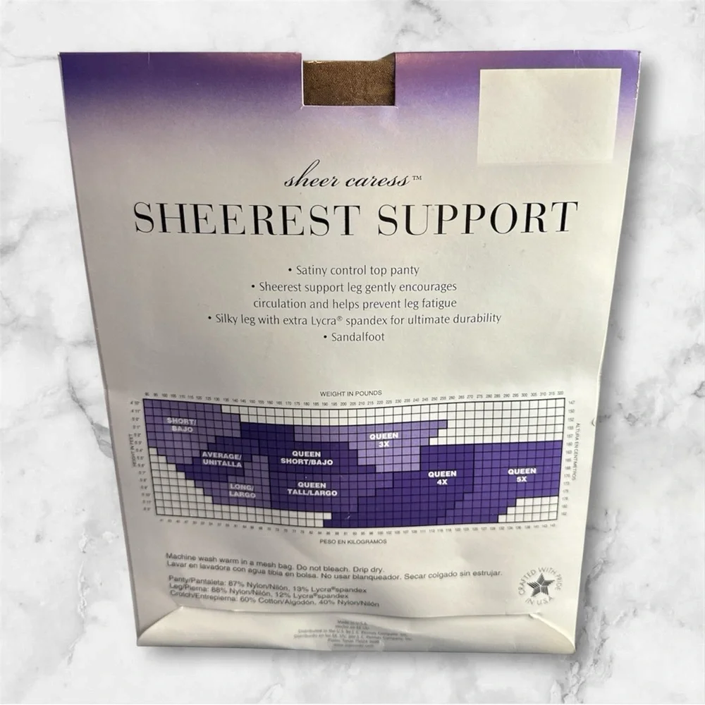 JCPenney Sheer Caress sheerest support pantyhose size queen short suntan